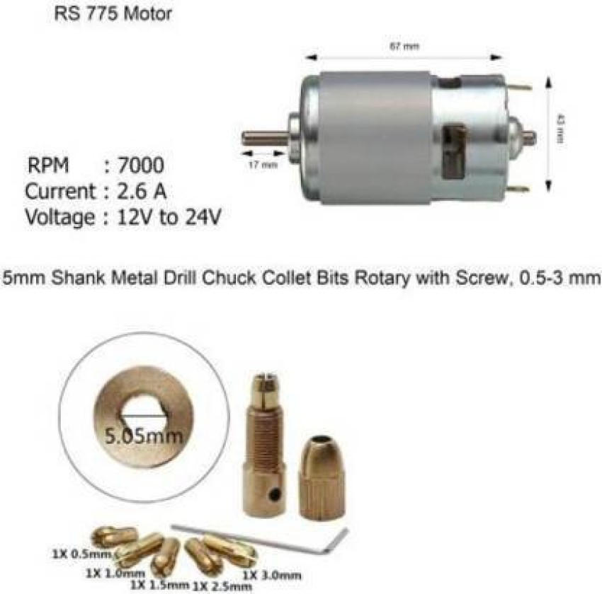 ONLINESTORE RS 775 Motor 12V 24V DC High 7000 RPM Torque Brushed Motor With  5mm Drill Chuck Electronic Components Electronic Hobby Kit Price in India -  Buy ONLINESTORE RS 775 Motor 12V