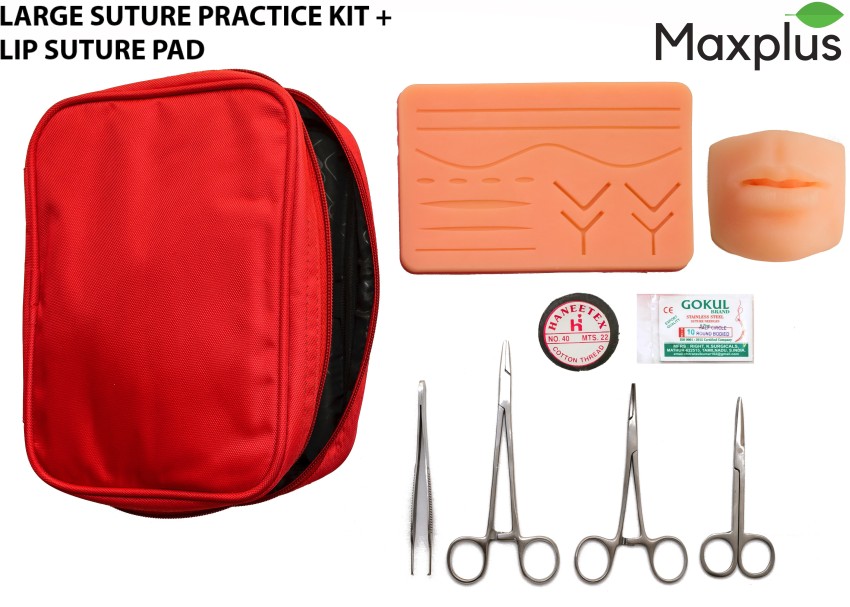 Max Plus, LARGE Suture Practice Kit with LIP Suture Pad, Advanced Model, For Practicing and Training of Medical, Mimics Real Triple Layer Flesh, 