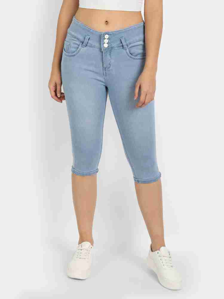 Broadstar Women Light blue Capri Women Denim Capri - Buy Broadstar Women  Light blue Capri Women Denim Capri Online at Best Prices in India