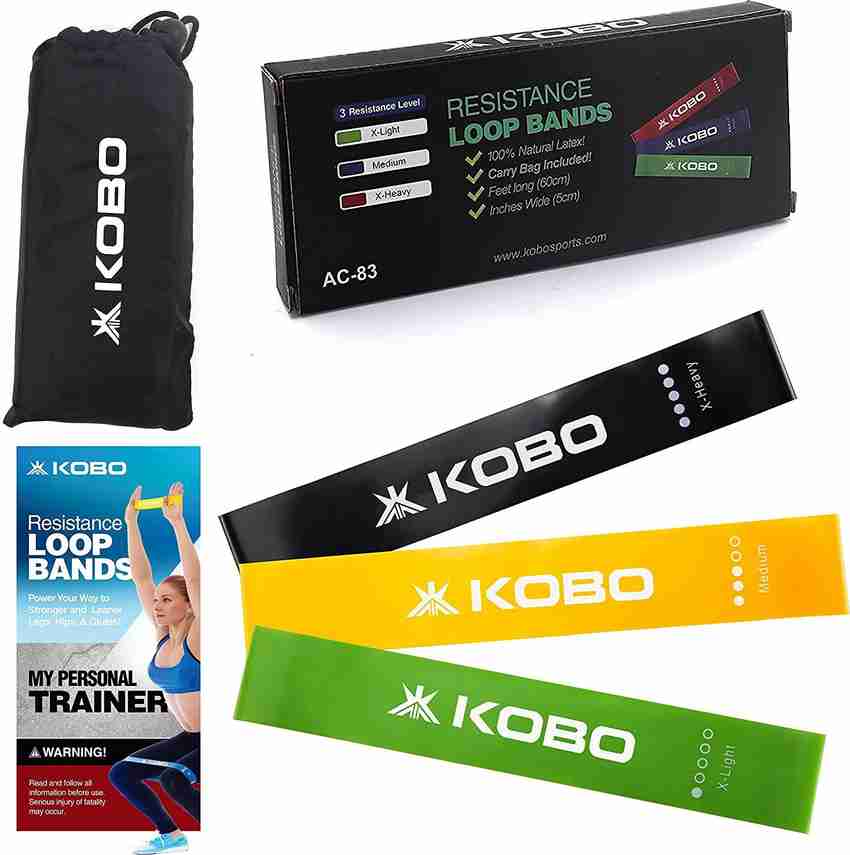 KOBO Resistance Loop Bands Set Level 1 3 5 with Workout Guide