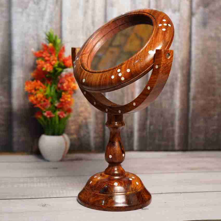 crafthub Sheesham Wooden Table Top Vanity Mirror, Handmade & Hand