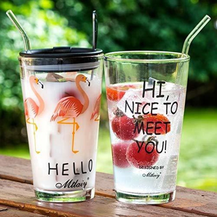Tea and Cold Coffee Glass Sipper Tumbler with Lid and Straw Cups 400ml 1 pis