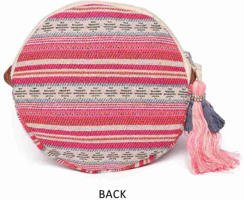 ASTRID Multicolor Sling Bag Round Sling Bag With Pompoms For Girls