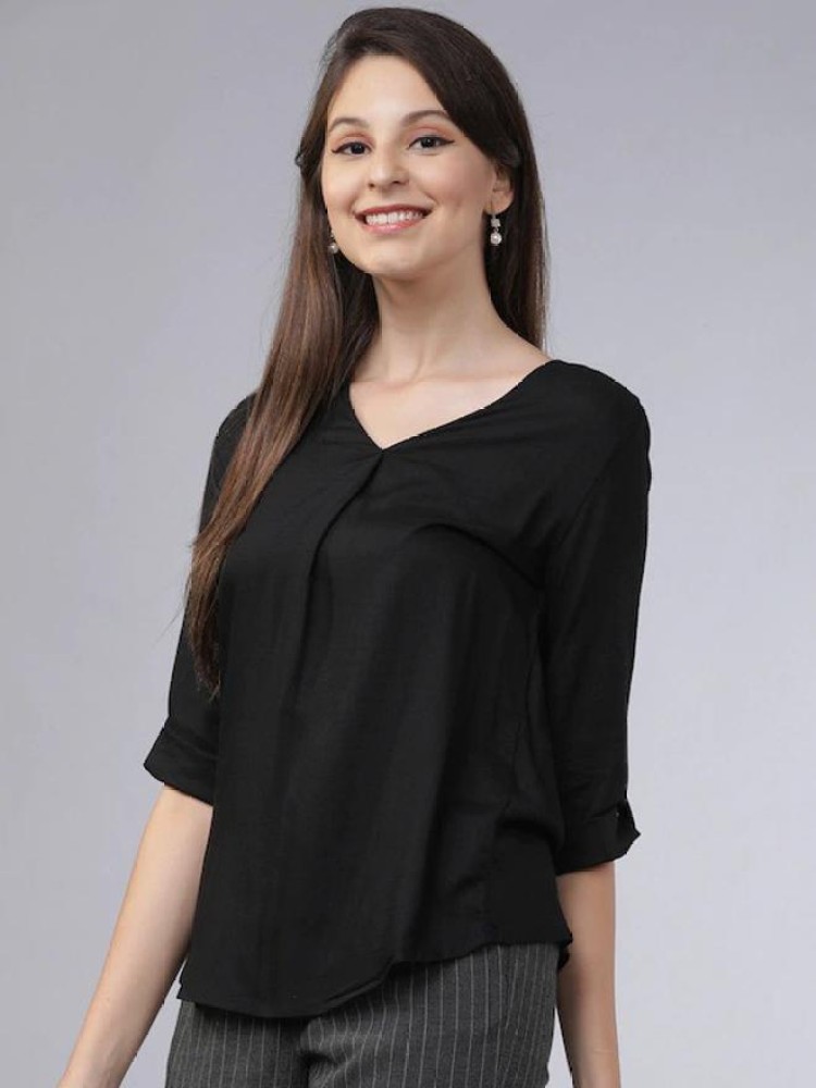 ROYAL DESIGN Casual Solid Women Black Top - Buy ROYAL DESIGN