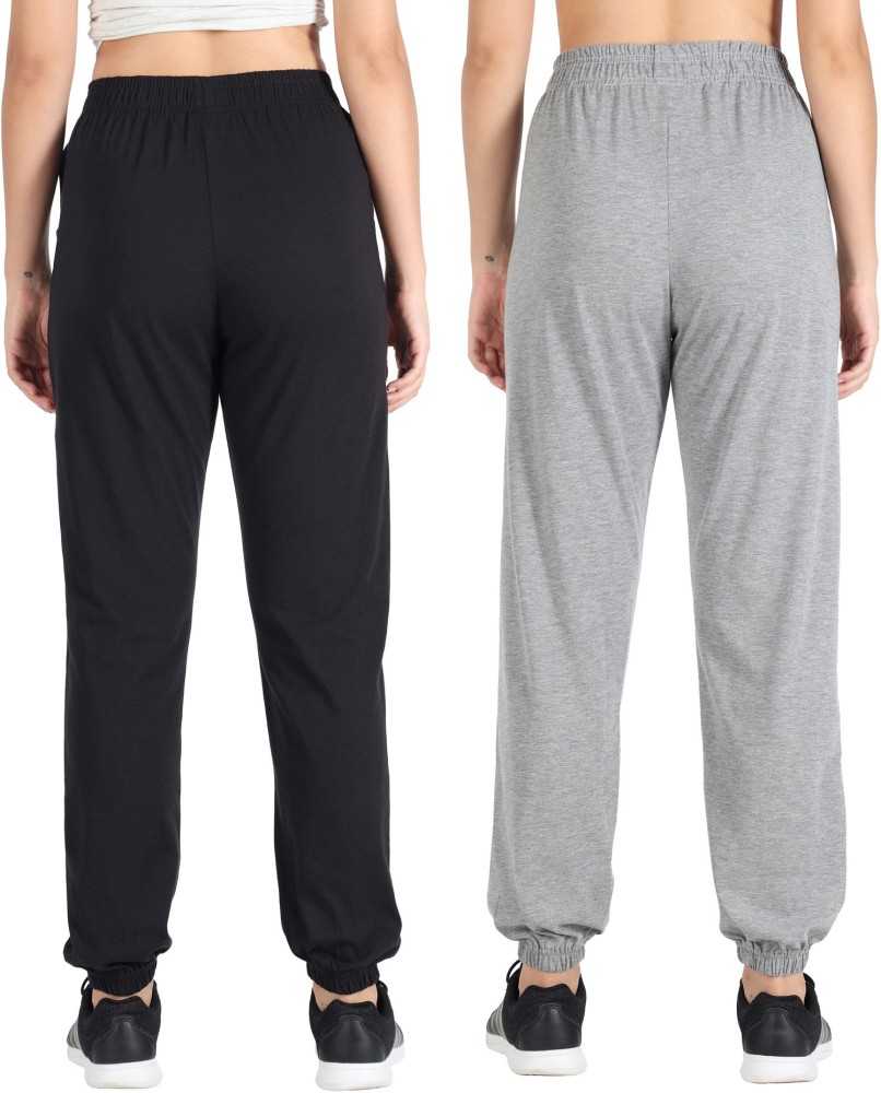 Fflirtygo Women's Solid Track Pant Black and Grey Color Combo Pack Large  Size Relaxed : : Fashion