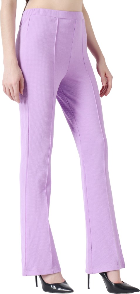 Low Waist Flared twill trousers  Light purpleTropical flowers  Ladies   HM IN