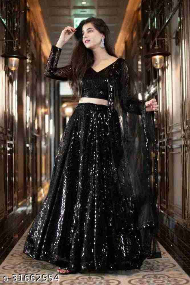 Stylish Black Fur Party Wear Lehenga Choli