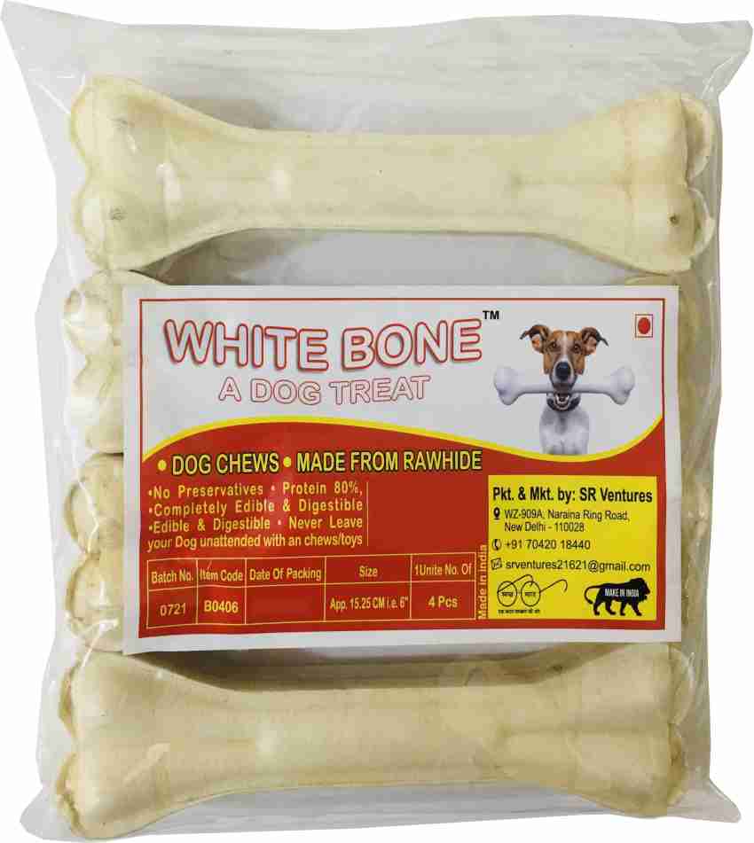 SR Ventures White Calcium Bones 6 Inch A Dog Treat Pack Of 4