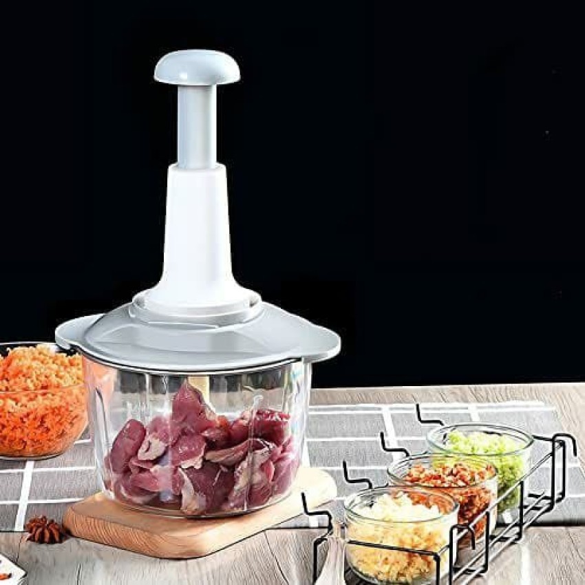 Food Chopper 650 ml, Steel Large Manual Hand-Press Vegetable Chopper Mixer