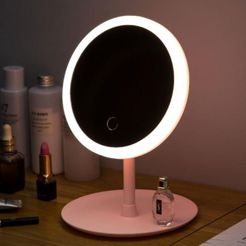 Light up store mirror with storage