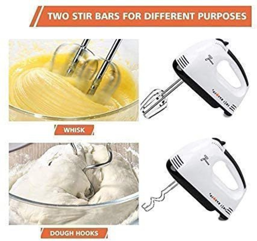 150W Hand Mixer Whisk With Chrome Beater, Dough Hook, 7 Speed and