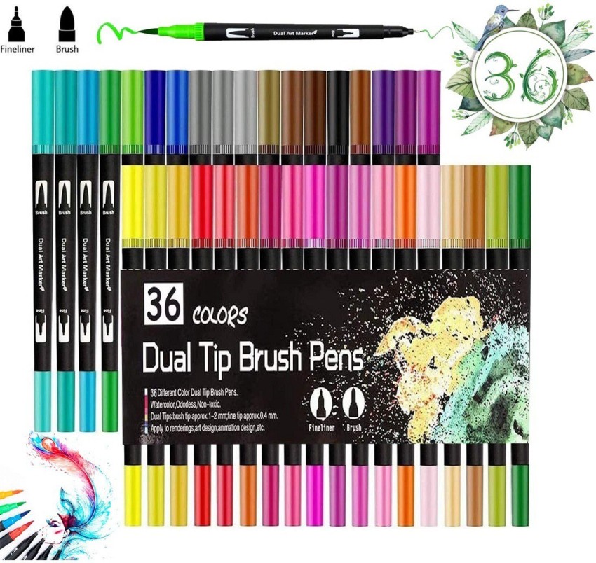 THR3E STROKES Caliart Brush Pens for Coloring Books, 34  Colors Dual Tip (Brush & Fine) Art Markers Fine Tip Color Pens for Kid  Adults Coloring, Bullet Journaling Calligraphy Note Taking