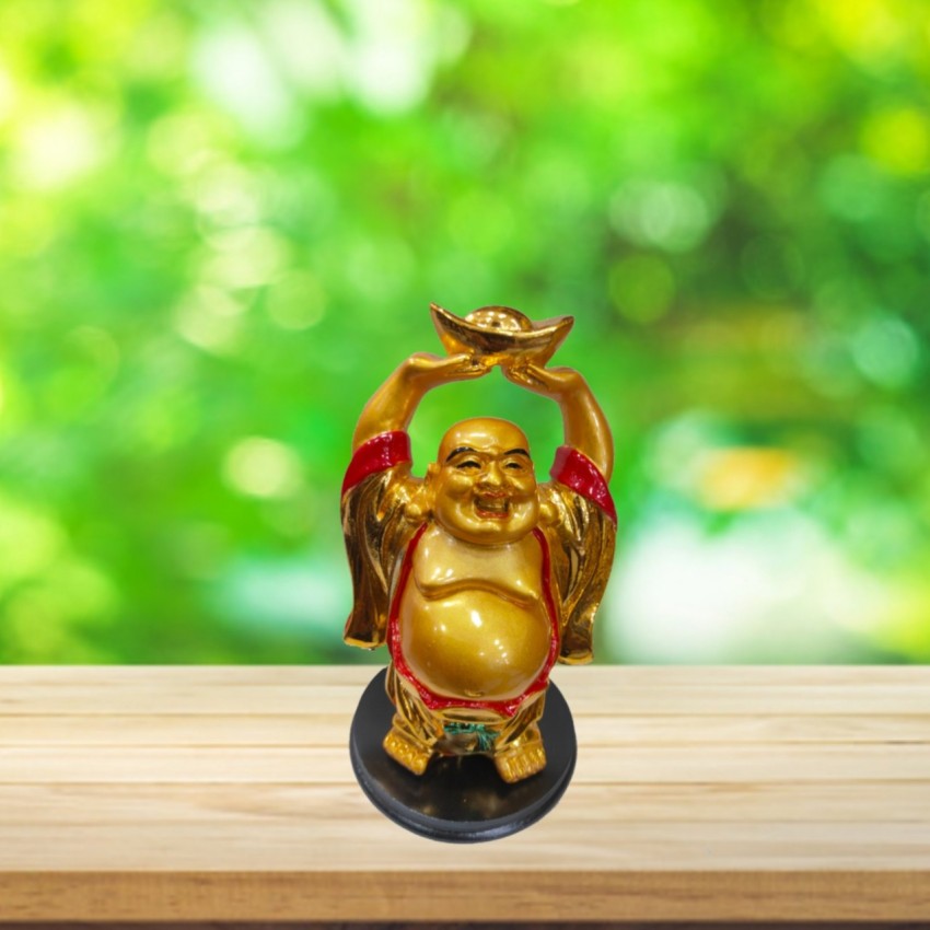 Rcv Art Lucky Happy Man Laughing Buddha Holding Wealth Coin and Ingots  Statue For Attracting Money Prosperity Financial Luck Home Decor Gift  Decorative Showpiece Decorative Showpiece - 15 cm Price in India 