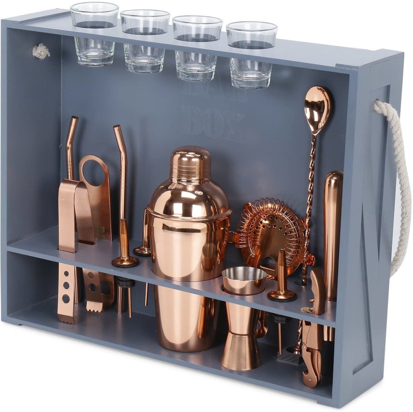 14-Piece Bar Set with Stylish Wooden Display Stand (Rose Gold) – Bar Box