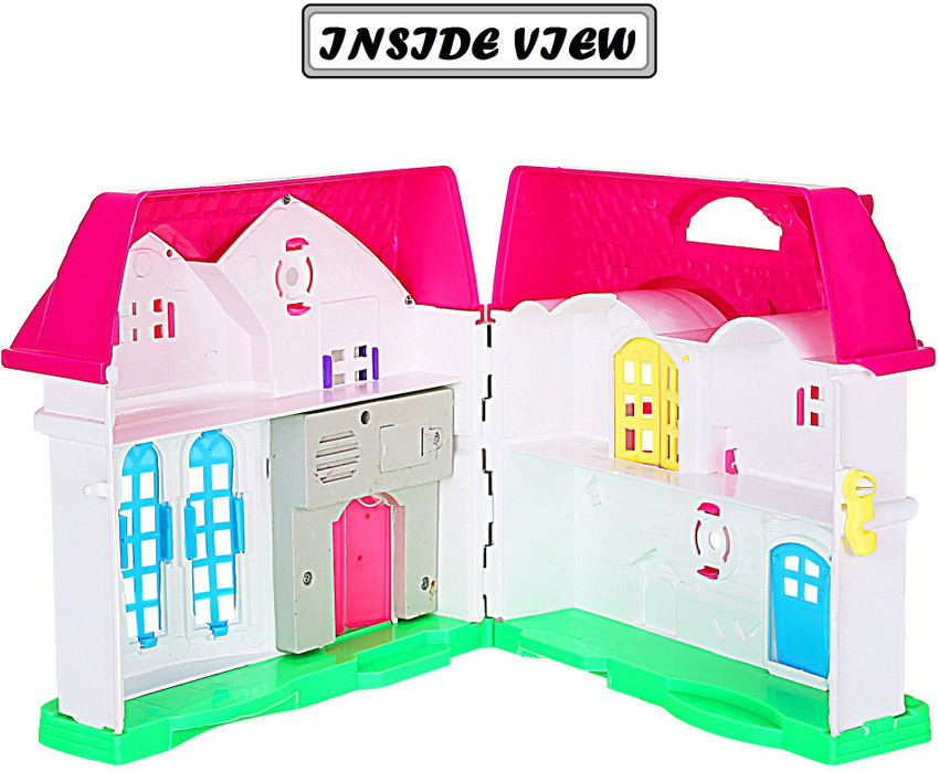 TOY MART Foldable Doll House 2 Room Set with Household Accessories