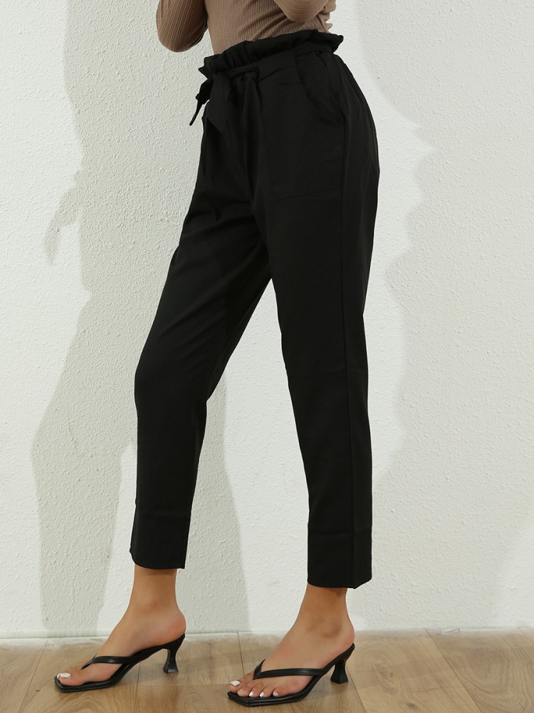 Buy Women Black Regular Fit Solid Casual Trousers Online  261224  Allen  Solly