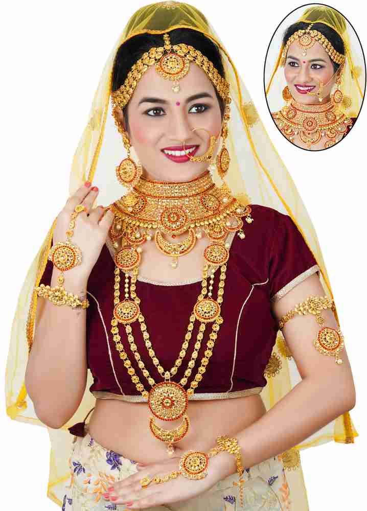 DULHAN SET Shell Gold plated Red Jewellery Set Price in India