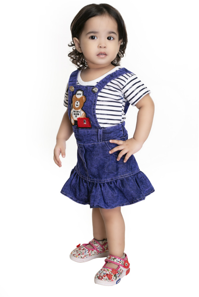 ZIORA Dungaree For Baby Girls Casual Striped Cotton Blend