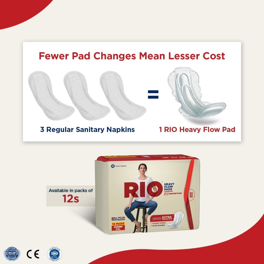 Rio Heavy Flow XXL 60 Pieces with 350mm coverage,Side Leak guards,PCOD and  Menopause Sanitary Pad, Buy Women Hygiene products online in India