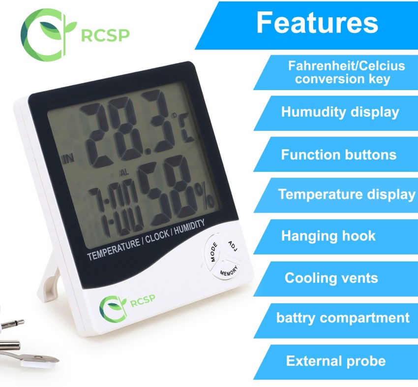 RCSP digital room thermometer with humidity indicator and clock Indoor and  outdoor for home HTC 2 Temperature & Humidity Sensor Price in India - Buy  RCSP digital room thermometer with humidity indicator