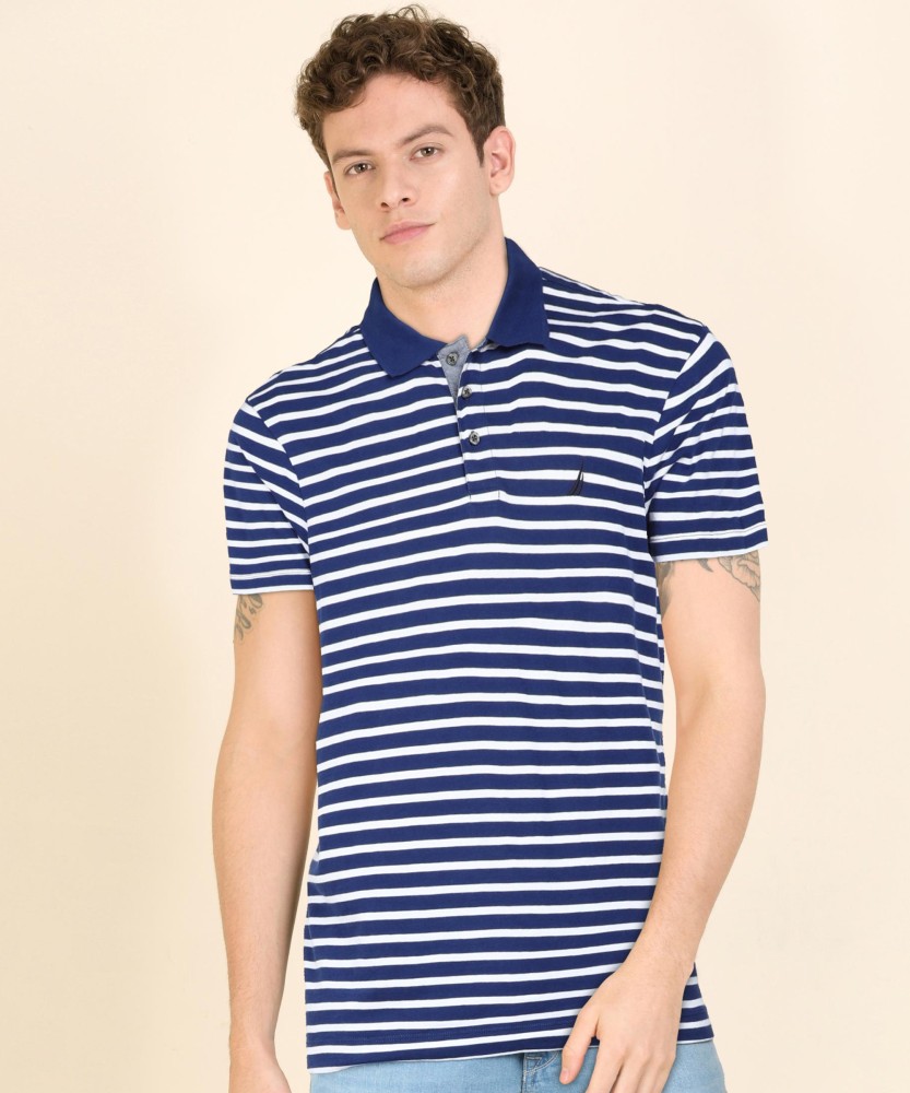 NAUTICA Striped Men Polo Neck White T-Shirt