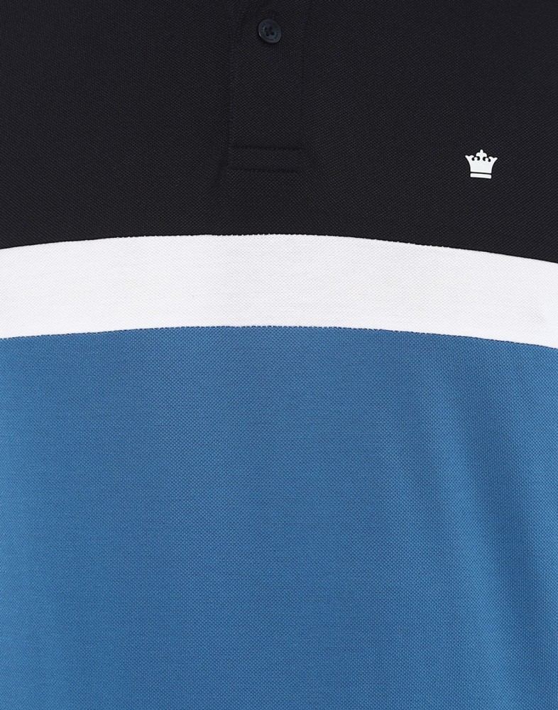Louis Philippe blue color block t shirt - G3-MTS16261 