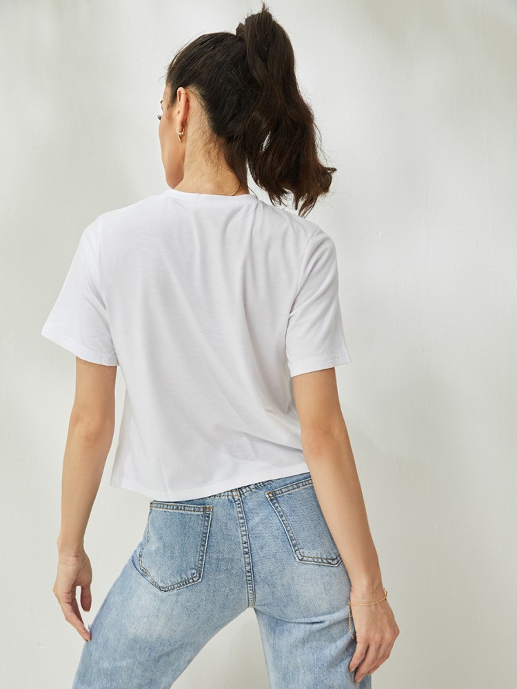 Urbanic Casual Short Sleeve Solid Women White Top - Buy Urbanic Casual  Short Sleeve Solid Women White Top Online at Best Prices in India