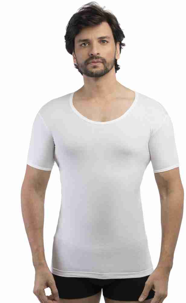 Rupa Jon Men Half Sleeve White Cotton Vest (Pack of 2)