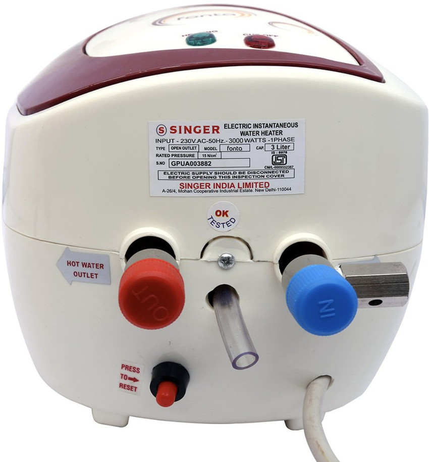 Singer 3 L Instant Water Geyser (Fonta 3 Ltr, Off-white u0026 Brown) Price in  India - Buy Singer 3 L Instant Water Geyser (Fonta 3 Ltr, Off-white u0026  Brown) online at Flipkart.com