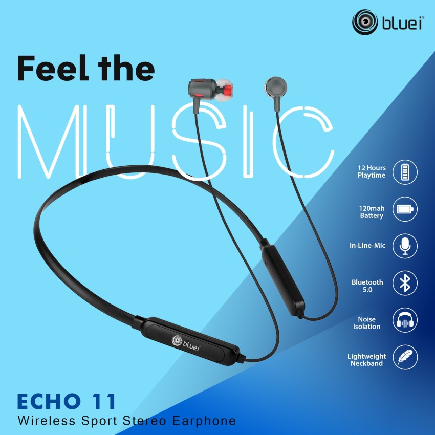 Bluei Bluetooth Neckband Impressive sound Mic Extra Bass 12hr Play