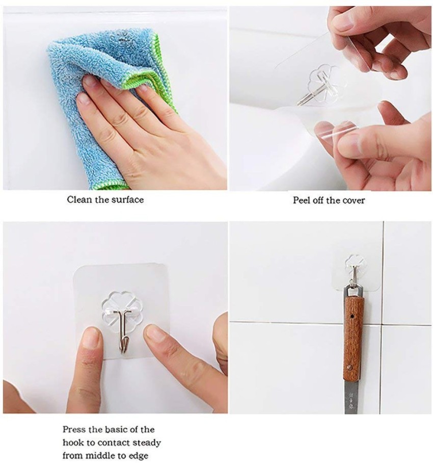 Heavy Duty Adhesive Hooks, Stick On Wall Adhesive Hangers, Strong Stainless Steel Holder, Self Adhesive Hooks for Kitchen Bathroom Home Door Towel