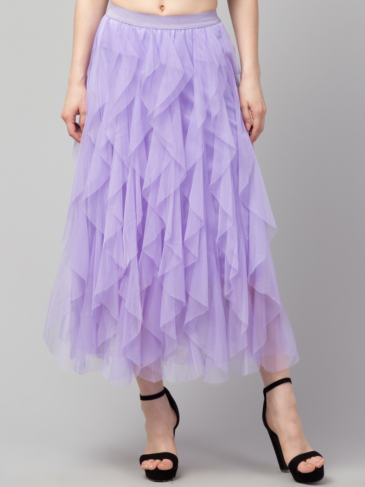 UF Crepe Purple Ankle Length Solid Pleated Skirt