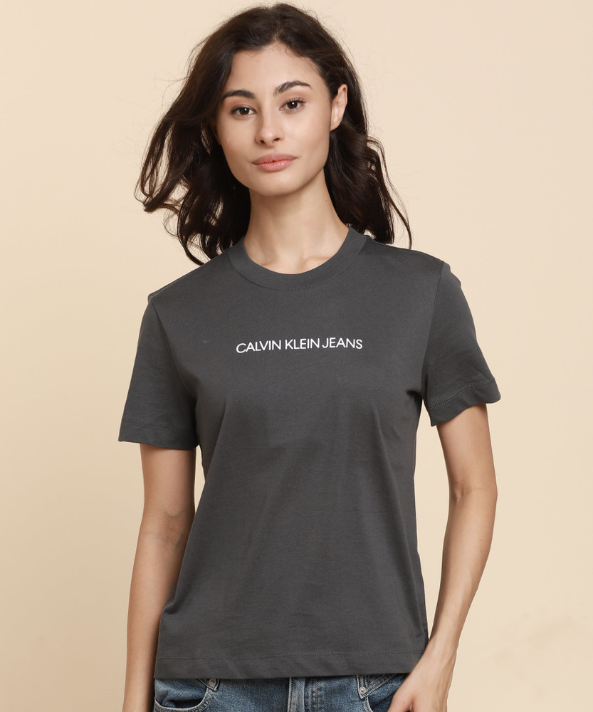 Calvin Klein Jeans Solid Women Round Neck Grey T Shirt Buy Calvin Klein Jeans Solid Women Round Neck Grey T Shirt Online at Best Prices in India Flipkart