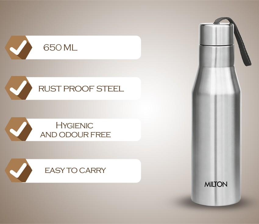 Milton Super 750 Stainless Steel Water Bottle, 650 mL, Silver | Leak Proof | Office Bottle | Gym Bottle | Home | Kitchen | Hiking | Treking Bottle 