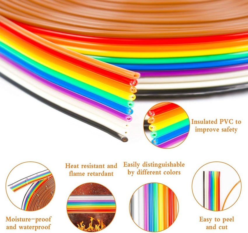  Hilitchi IDC Rainbow Color Flat Ribbon Cable-10 wire (15ft) :  Electronics