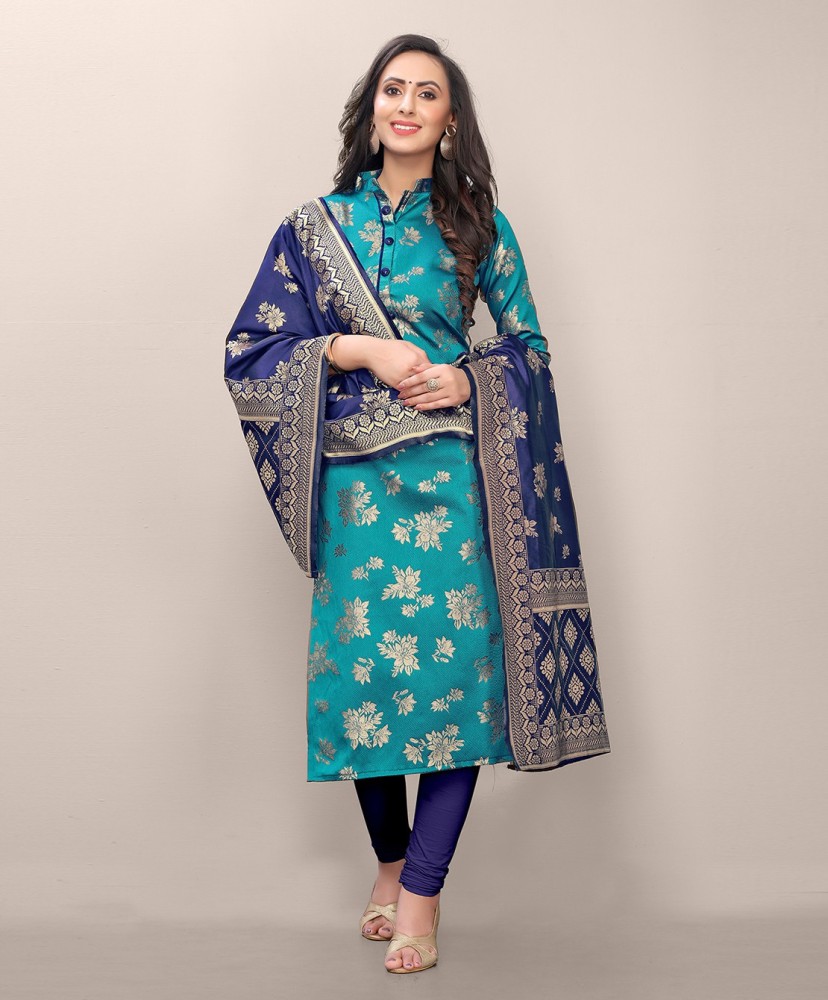 Buy Span Women Blue Self Design Silk, Cotton, Banarasi Brocket Kurta,  Churidar And Dupatta Set Online at Best Prices in India - JioMart.