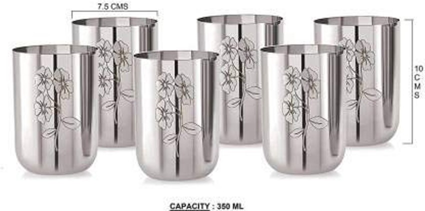 Honestystore (Pack of 12) Steel Glasses - Stainless Steel Glass Flower  Design, Steel Glass for Drinking Water, Steel Glass for Gift Purpose, Silver,  Set of 12 Pcs, 350Ml Glass Set Water/Juice Glass