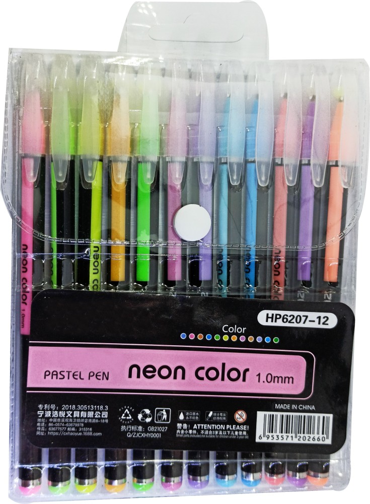 Pastel Gel Pen Set, Black Pens with 1Pack Highlighter for Writing