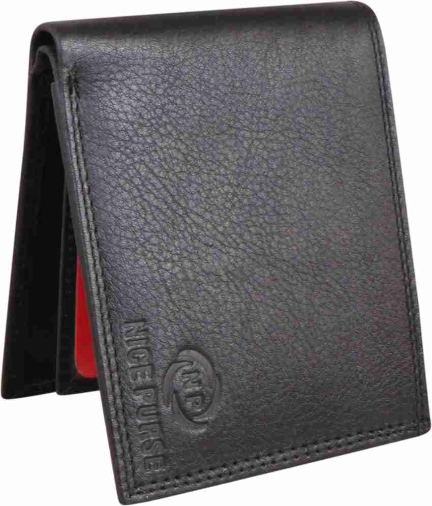 Nice Purse Men Black Genuine Leather Wallet Black Price in India