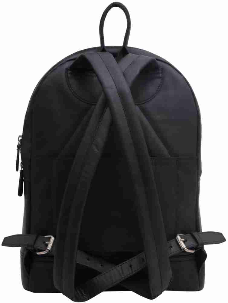 Volere Real Leather Black Mens Backpack with Silver Zip Leather