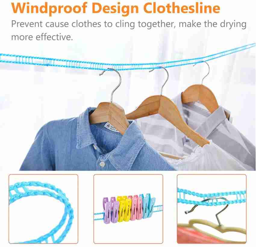Very strong windproof cloth hanging Rope fence type non-slip Clothesline  Clothes Drying Rope Portable Travel Clothesline Adjustable for Indoor  Outdoor Laundry dryer Clothes hanging hooks Line cloth Hanger for Camping  Travel 