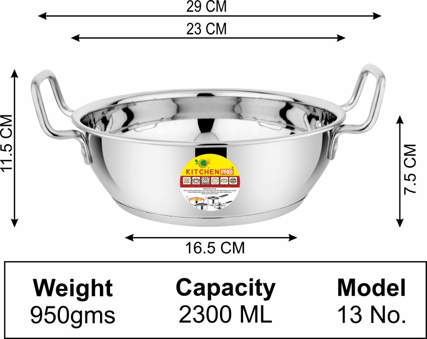 Nigella Tri-Ply Stainless Steel 28 cm Kadhai with Lid | 4.1 Litres | 2.6mm  Thickness | Kadai with Induction base | Compatible with all cooktops 