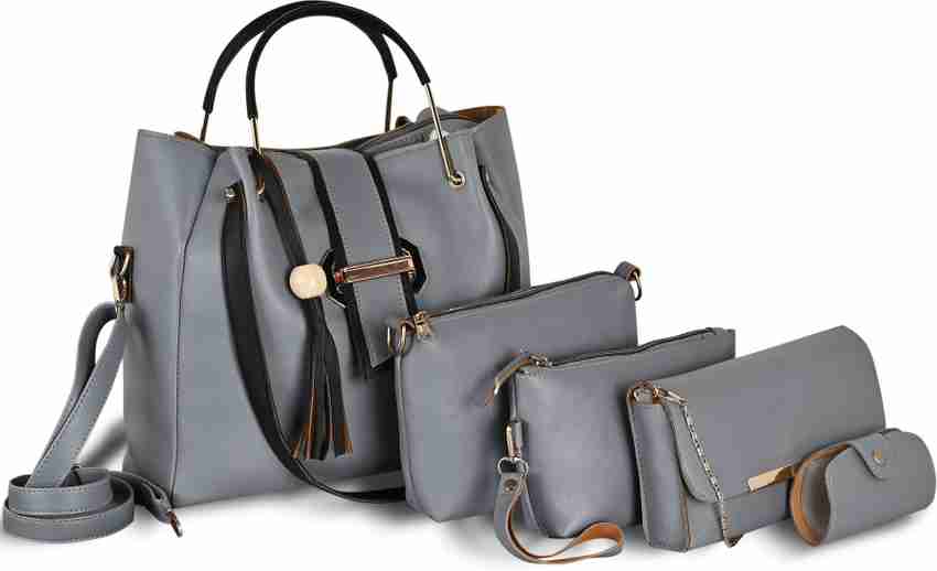 Fargo Grey Multicolor Hand held Bag Leatherette Handbag For Women And Girls COMBO SET OF 5 Grey FGO 267 Grey black Price in India Flipkart