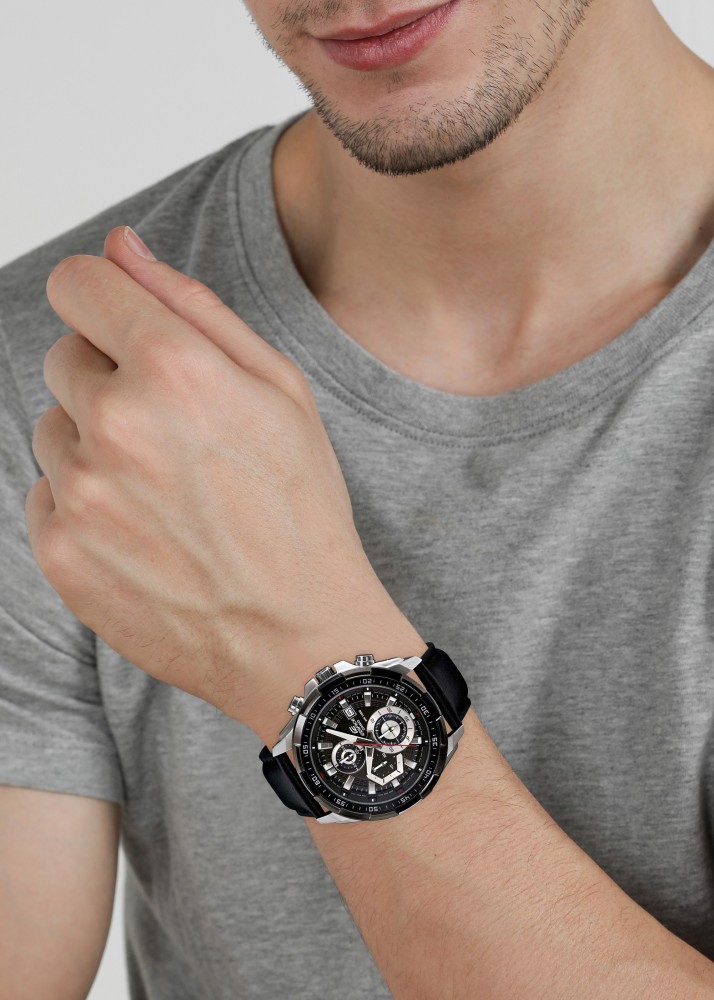 Men fashion ex193 on sale black leather chronograph watch