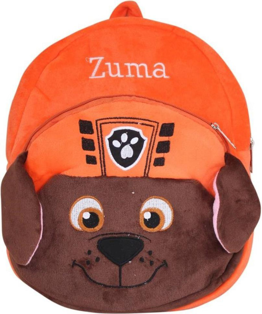 Kraftix orange paw patrol zuma dog cartoon soft plush teddy bear pre nursery school bag for baby boys girls kids 1 4 years with 2 zip and compartment for babies boy girl kid