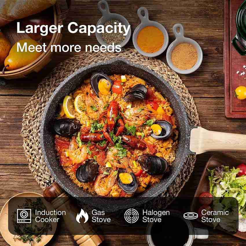 CaROTE Essential Woody Nonstick Granite Coated Cookware Set,3 Pcs Nonstick  Cookware Set Pan and Pot (24cm deep Frying+24cm tawa+24cm lid), Safe to Use,  PFOA Free, Induction Ready, 5-ply 4mm Base Induction Bottom