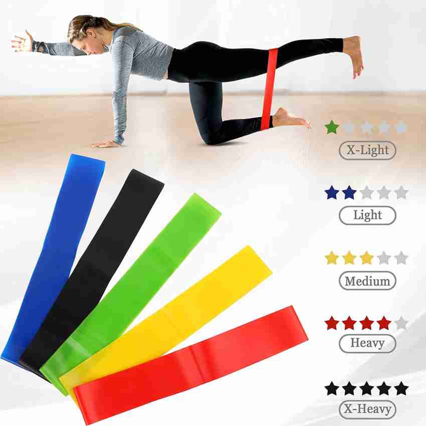 Non-Slip Set of 5 Latex Loop Resistance Bands for Exercise and