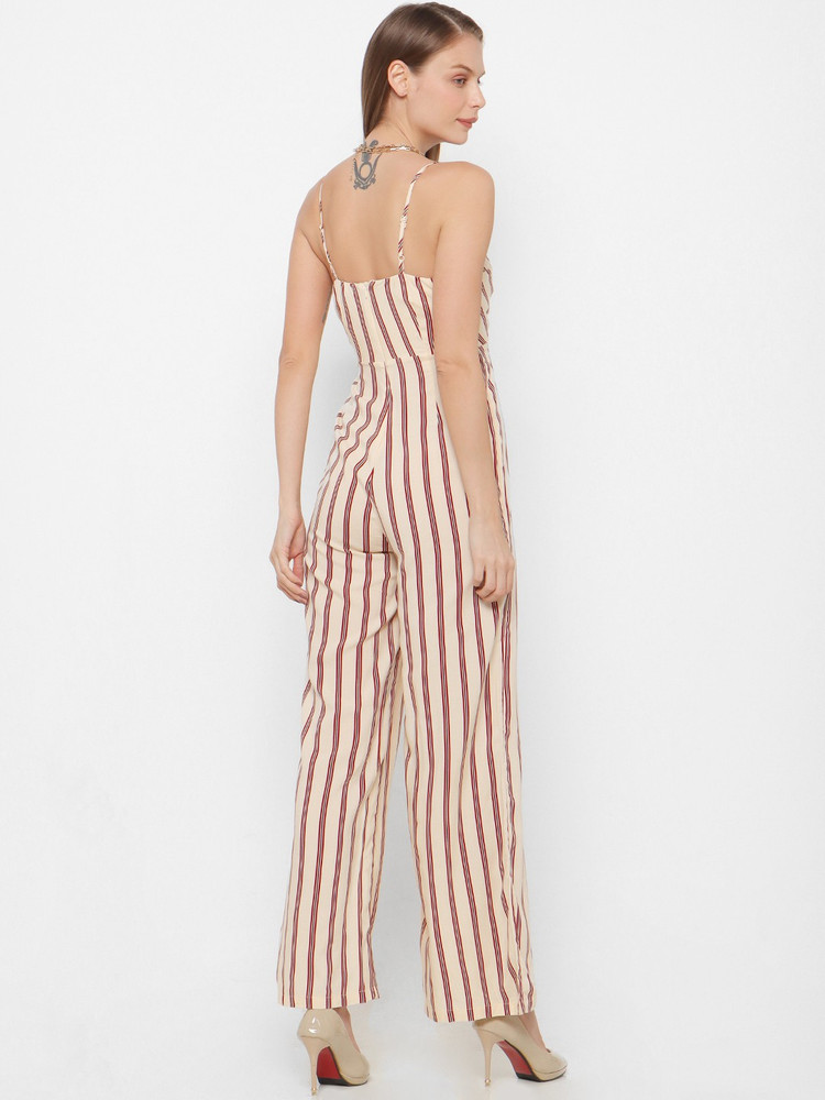 ASOS DESIGN crinkle frill halterneck jumpsuit with wide leg in stripe  ASOS
