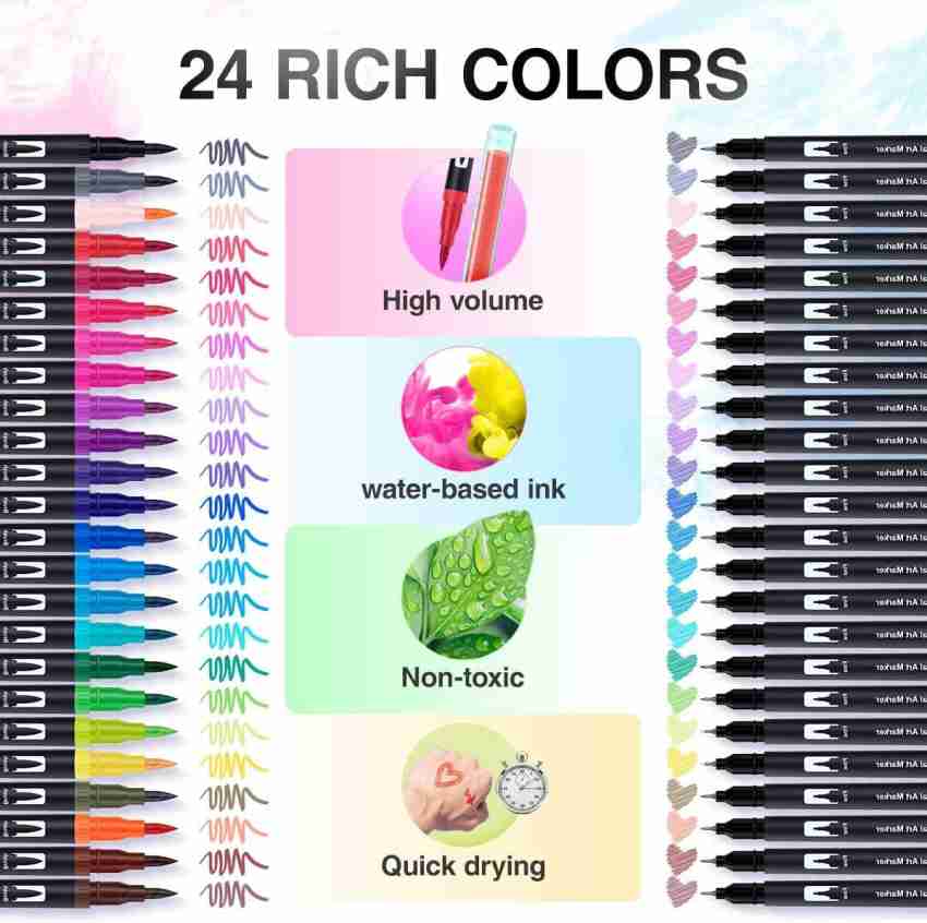 Mogyann 100 Colors Dual Tip Brush Markers, Fine Tip Coloring Markers For  adult Journal Writing Coloring and Calligraphy Drawing