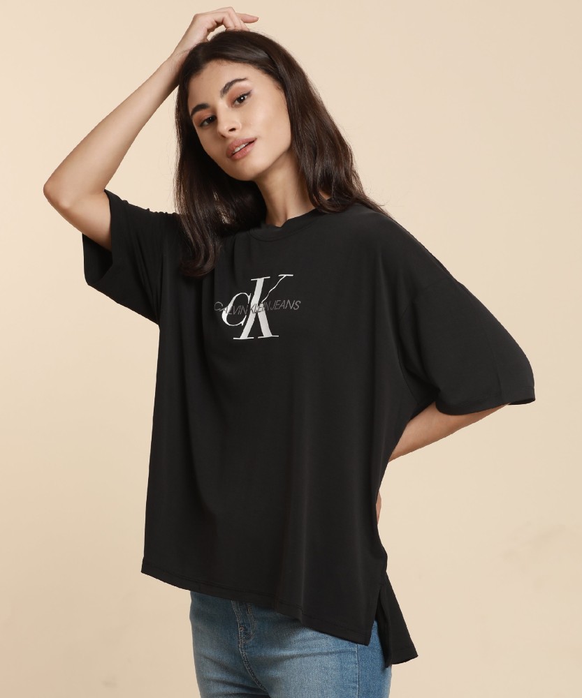 Calvin Klein Jeans Printed Women Round Neck Black T-Shirt - Buy Calvin  Klein Jeans Printed Women Round Neck Black T-Shirt Online at Best Prices in  India